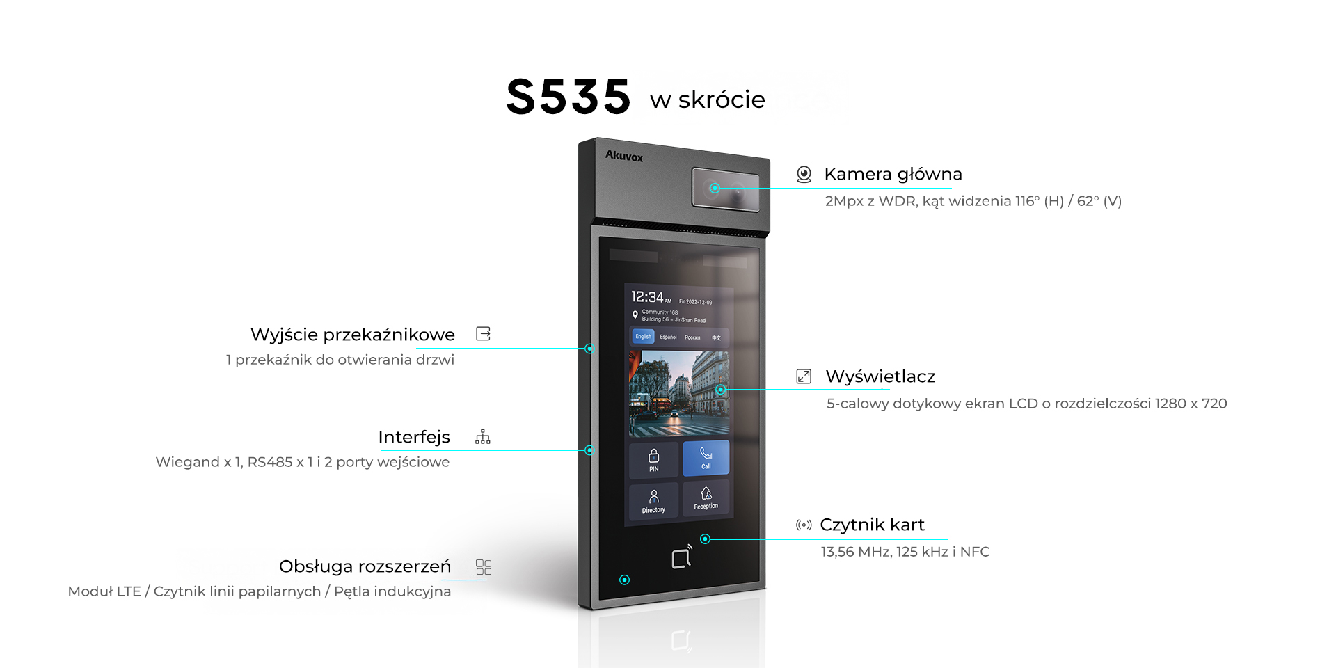 Wideodomofon dotykowy Akuvox S535 5" LCD 2mpx LINUX PoE - obrazek 6